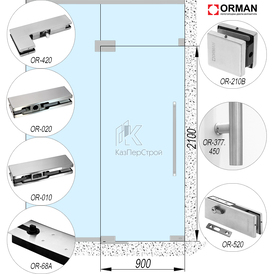 Комплект фурнитуры Orman Glass-4 на распашную стеклянную дверь в перегородку
