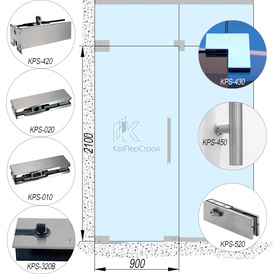 Комплект фурнитуры KPS-Glass 3 для стеклянной двери / монтаж к стене