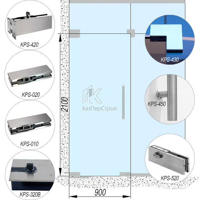 Комплект фурнитуры KPS-Glass 3 для стеклянной двери / монтаж к стене - картинка 1