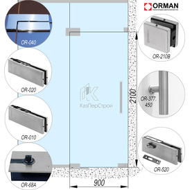 Комплект фурнитуры Orman Glass-4 на распашную стеклянную дверь в перегородку