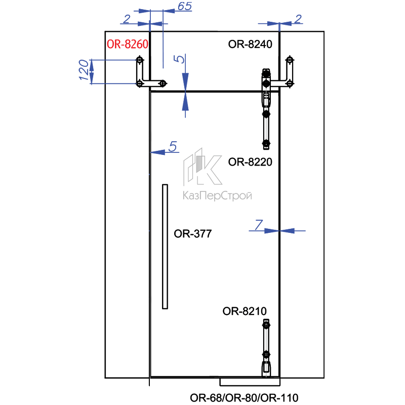 Схема маятниковой двери с техническими зазорами