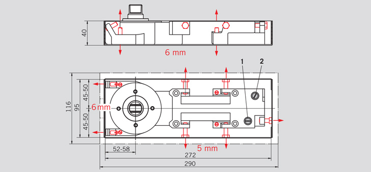 Схема и размеры доводчика bts 60 dorma