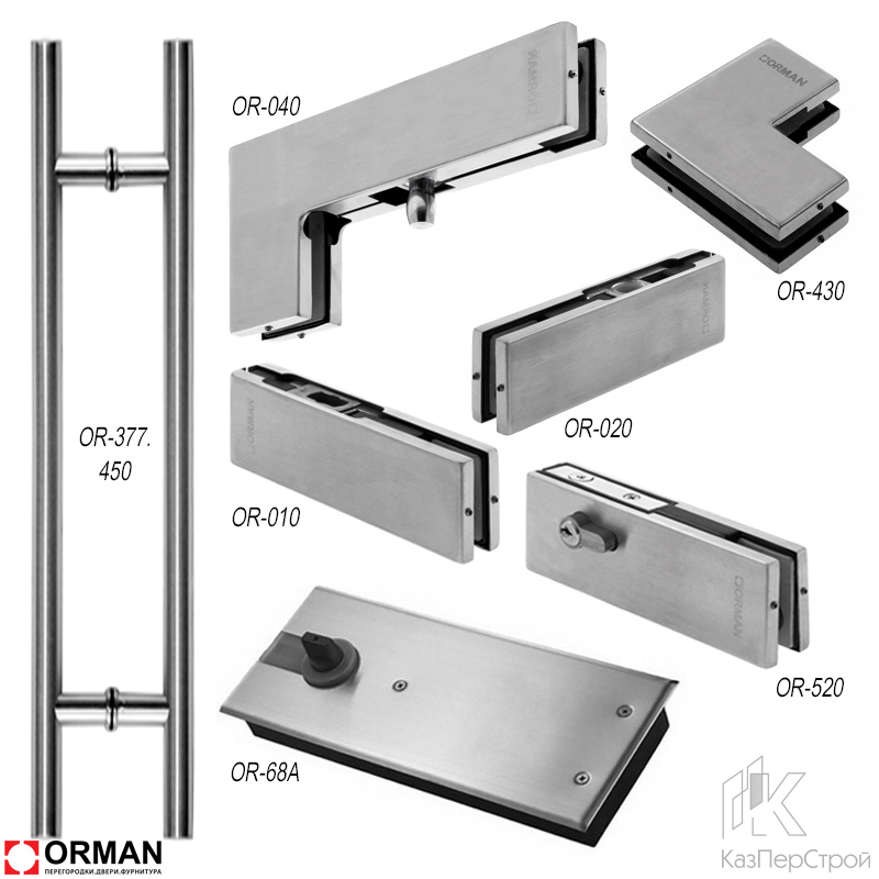 Комплект фурнитуры Orman Glass-2 для стеклянной двери – монтаж в перегородку
