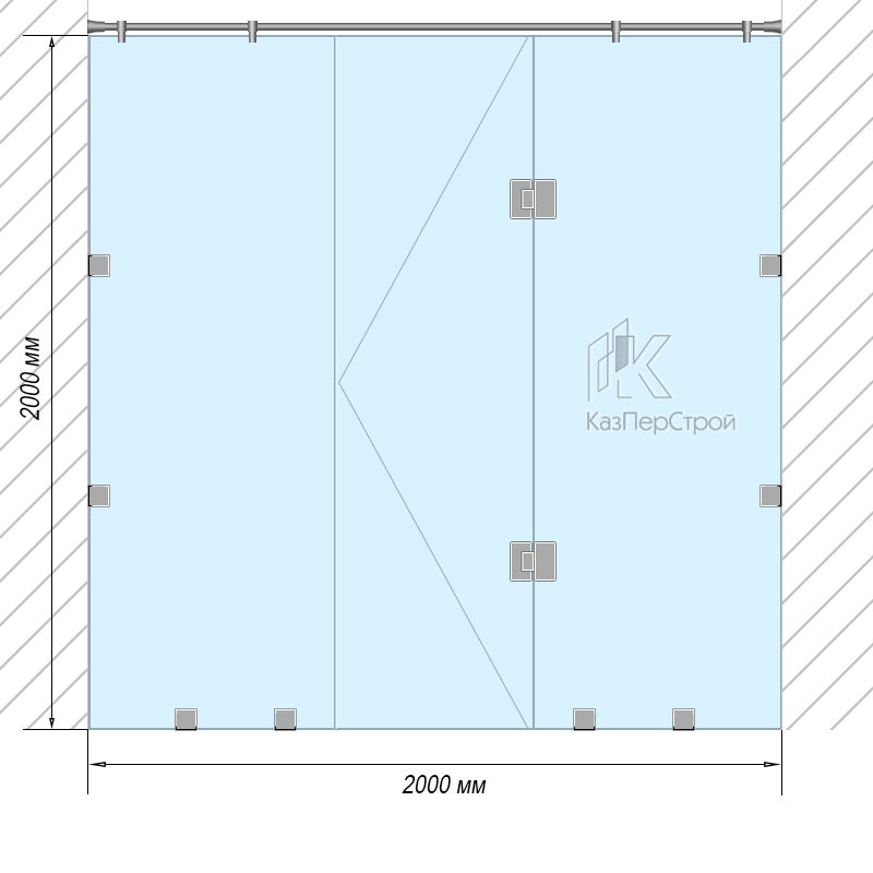 Фурнитура для душевого ограждения 2 x 2м с распашной дверью