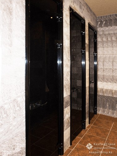 Черные стеклянные двери в туалете 2