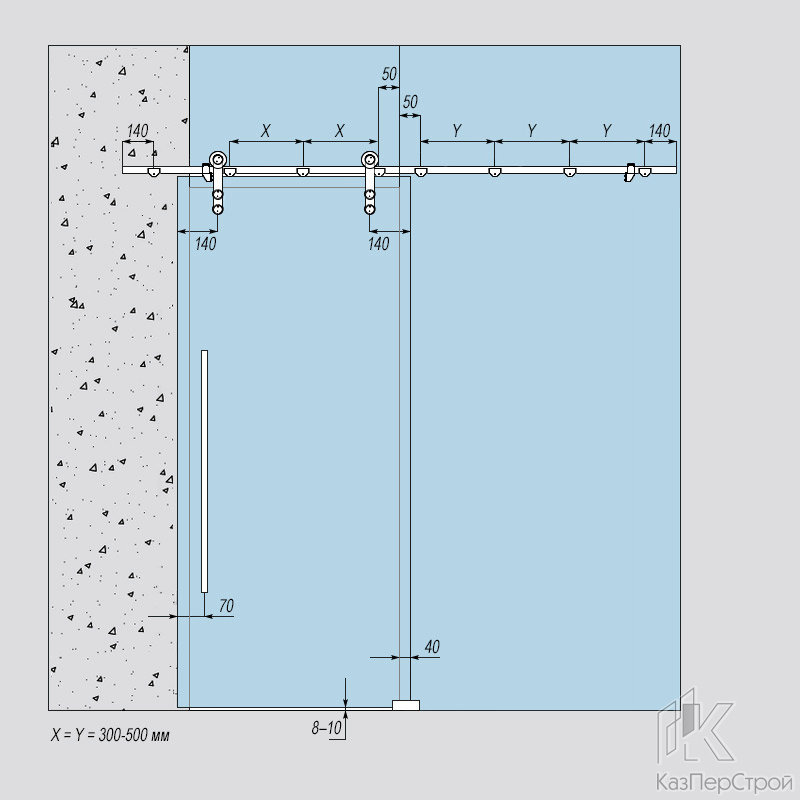 Схема установки фурнитуры OR-2010 с техническими зазорами