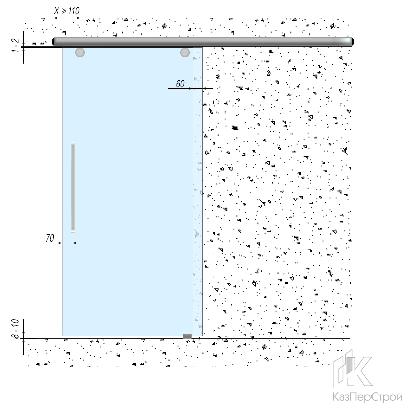 Схема установки фурнитуры OR-60 с техническими зазорами
